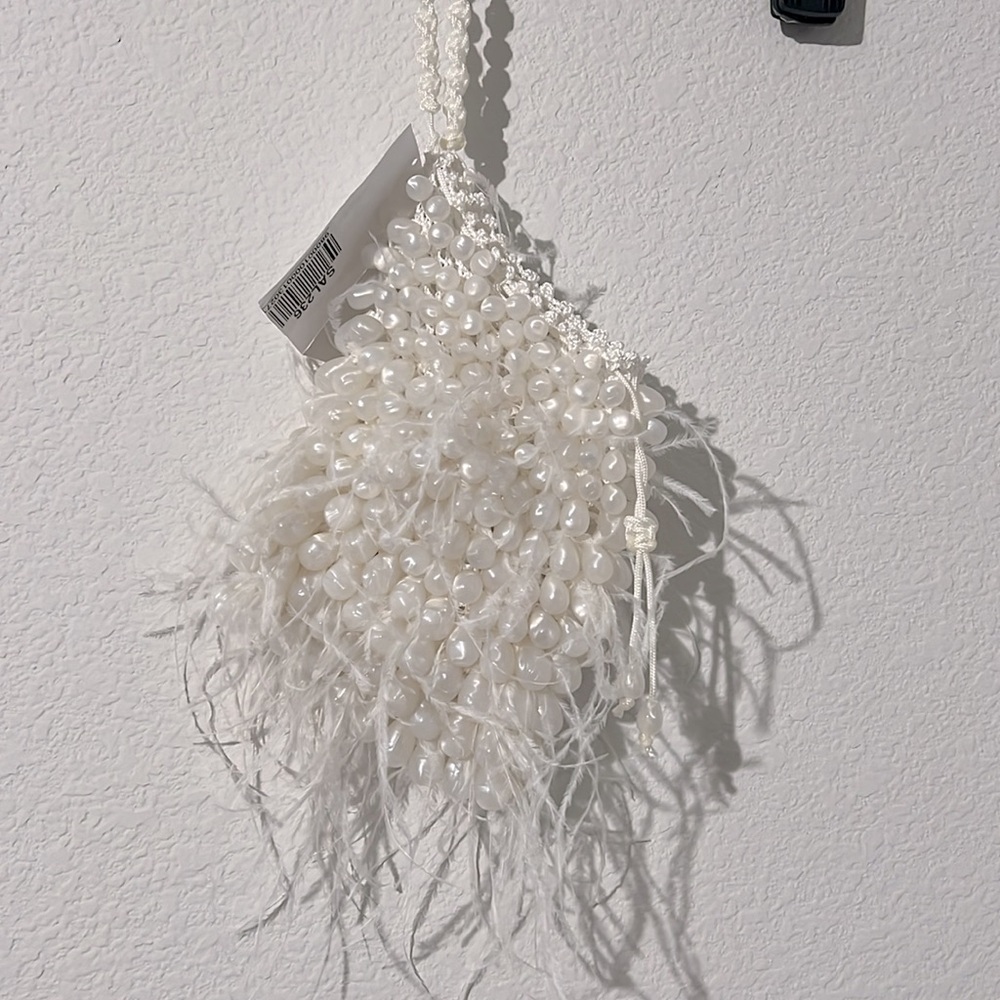 Cult Gaia Dory Ostrich Feather Beaded Wristlet in White, NWT - Picture 7 of 11